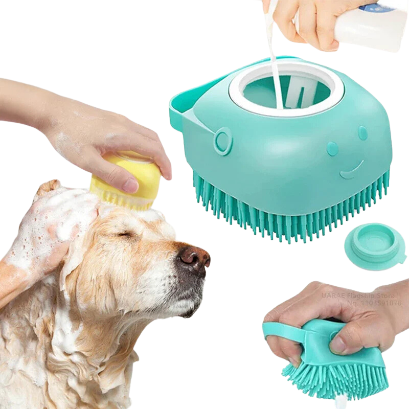 Dog Bathing & Massage Brush with Shampoo Dispenser